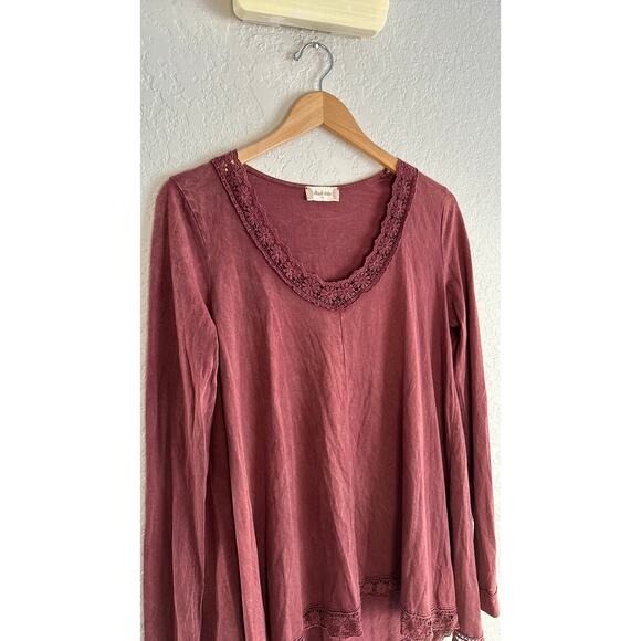 Altar'd State Burgundy Lace Crochet Trim Tunic Swing Top Babydoll Dark Goth - Picture 4 of 8